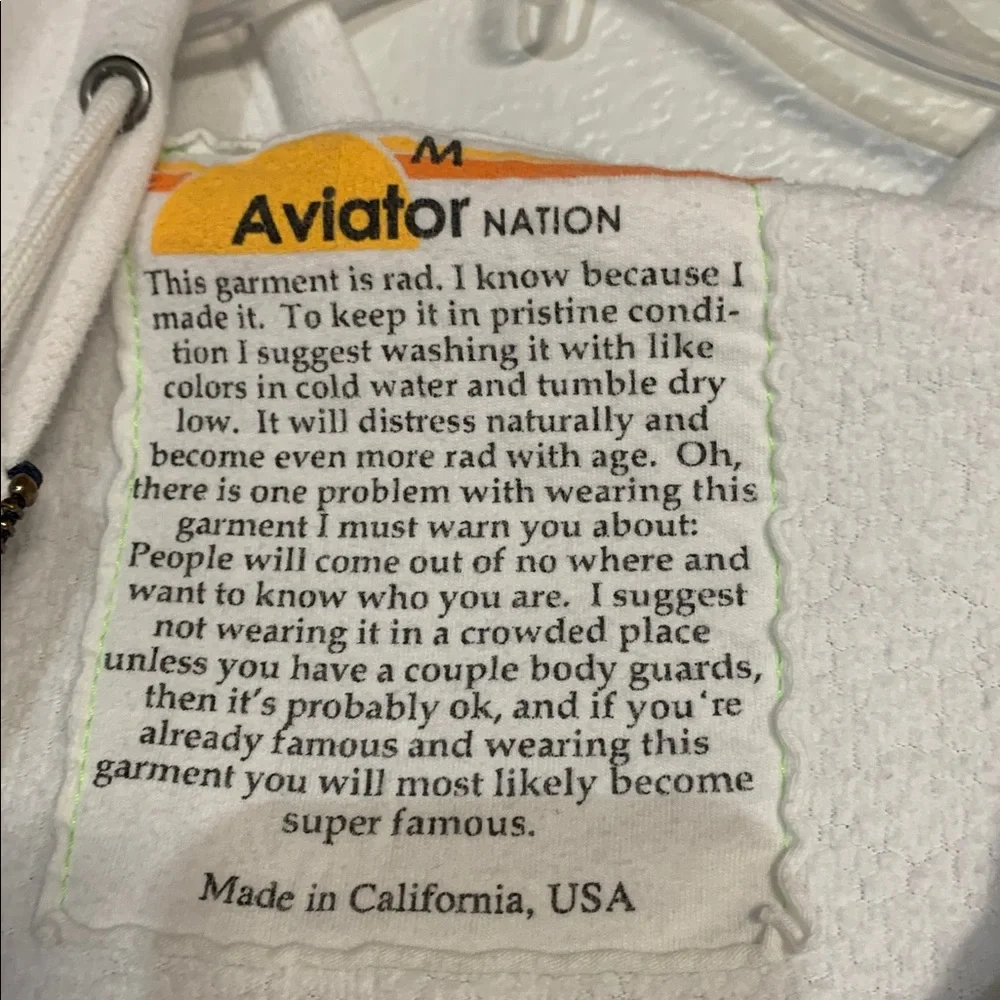 AVIATOR NATION WOMENS ZIP UP HOODIE SWEATSHIRT WHITE MEDIUM - Picture 4 of 7